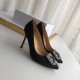 Manolo Blahnik Black Satin Hangisi 105mm Pumps