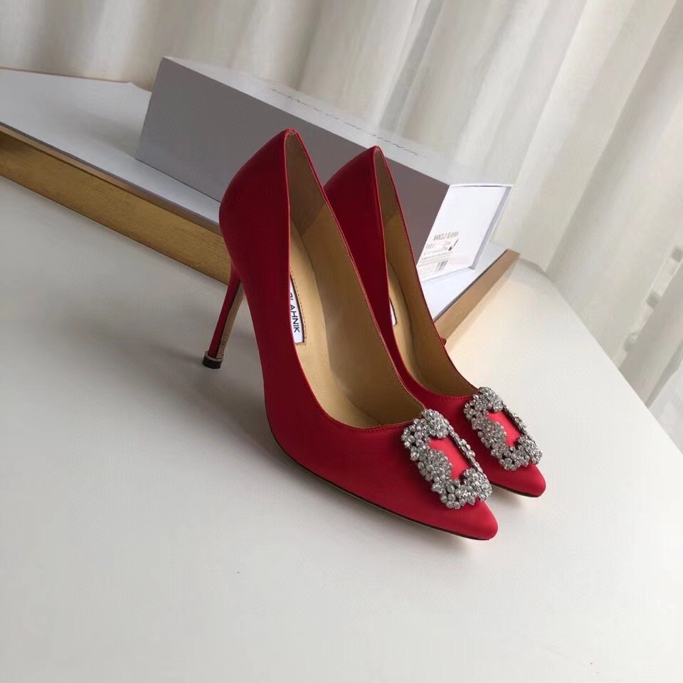 Manolo Blahnik Red Satin Hangisi 105mm Pumps