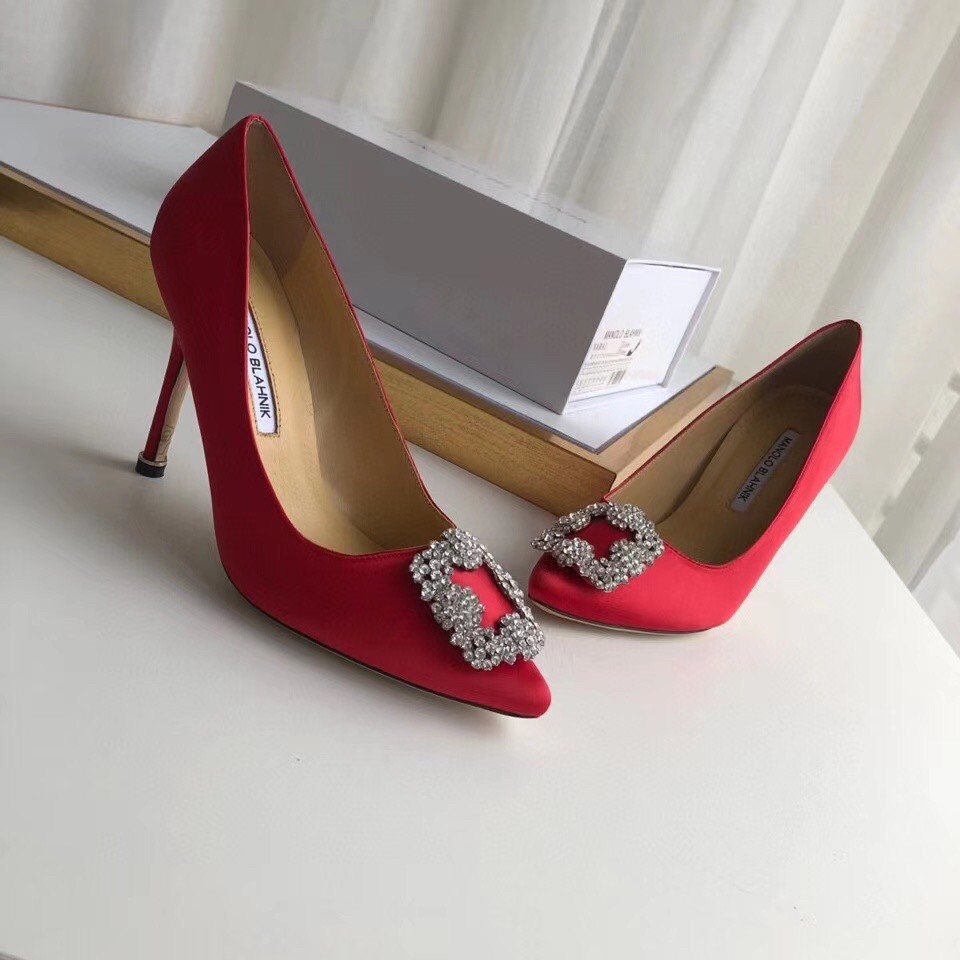 Manolo Blahnik Red Satin Hangisi 105mm Pumps