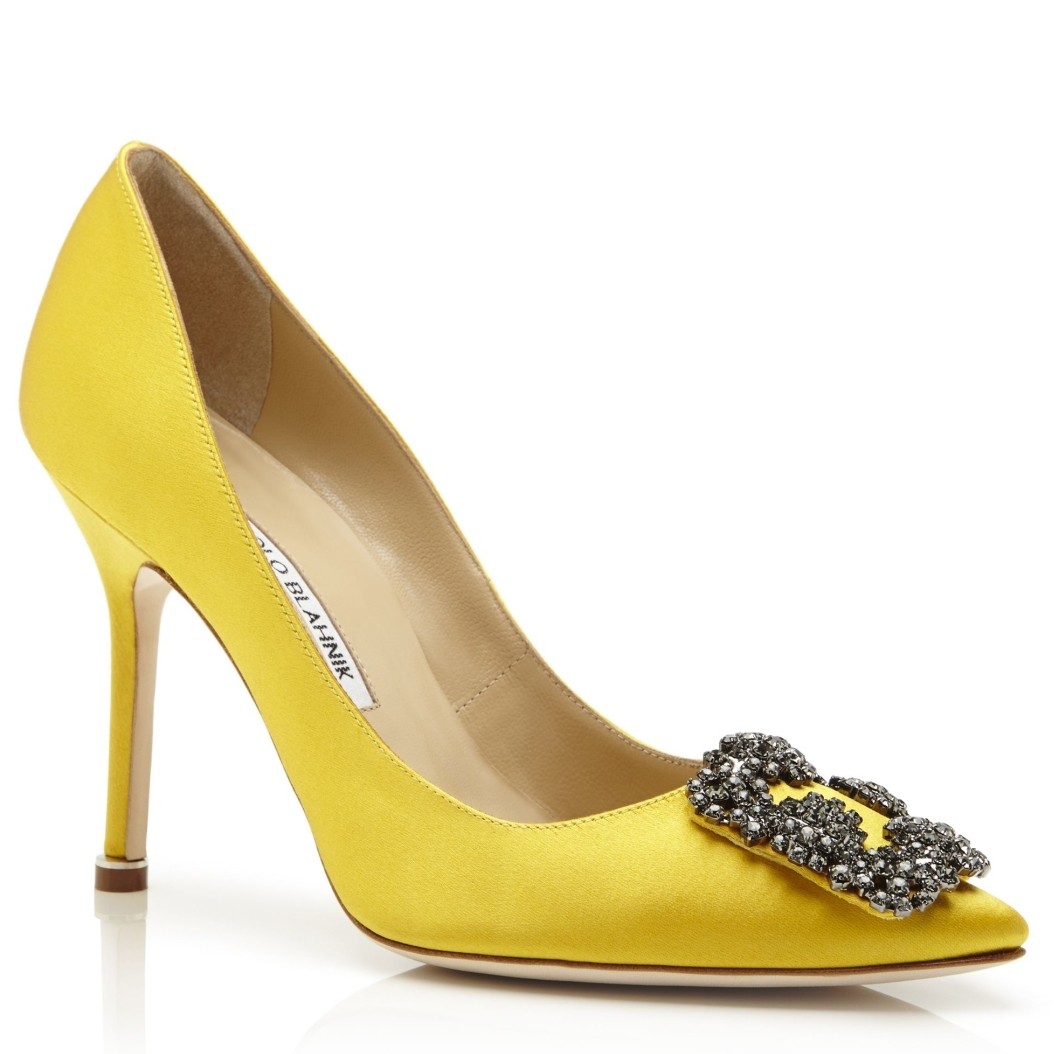 Manolo Blahnik Yellow Satin Hangisi 105mm Pumps