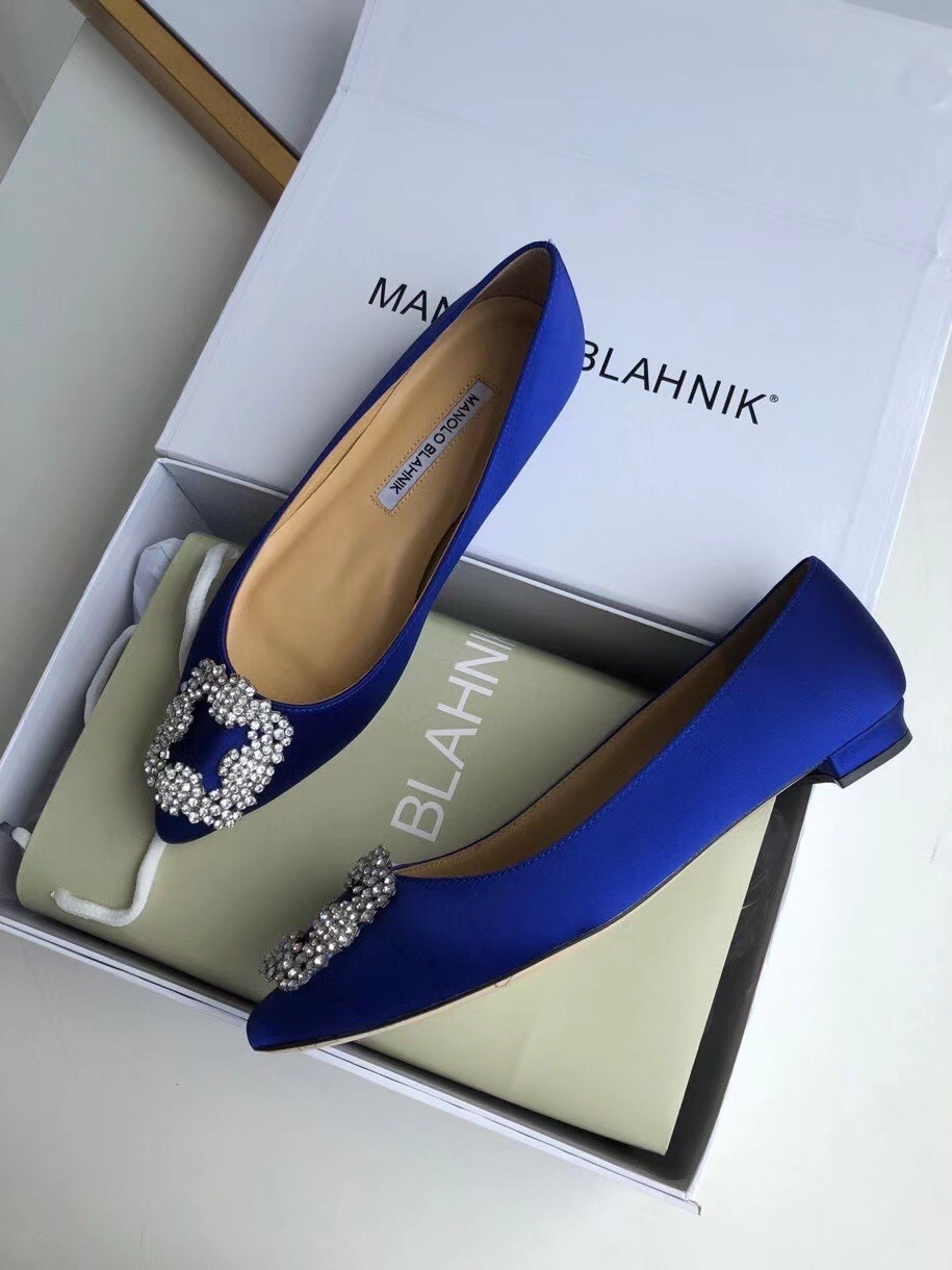 Manolo Blahnik Hangisi Flats In Blue Satin