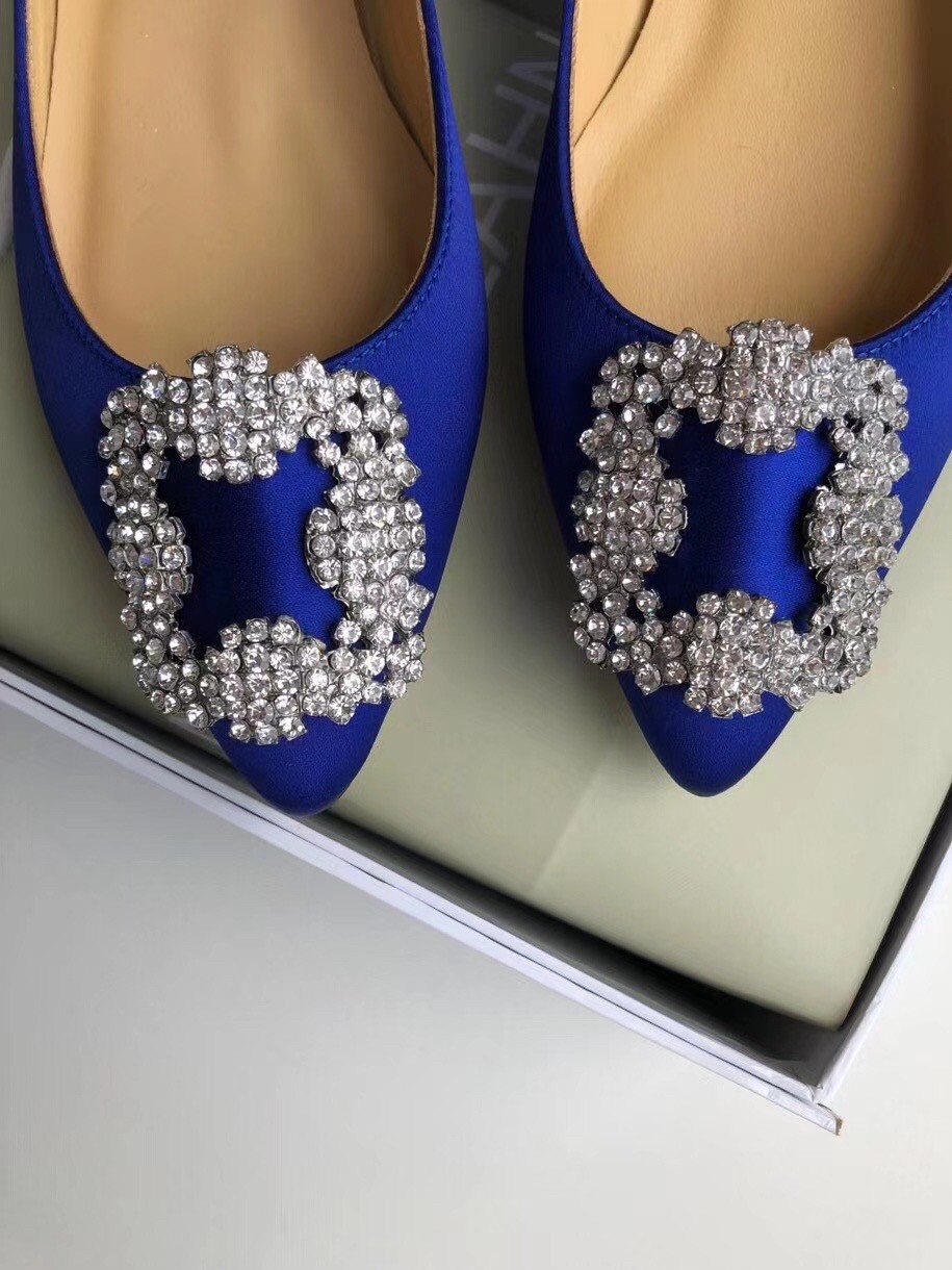 Manolo Blahnik Hangisi Flats In Blue Satin