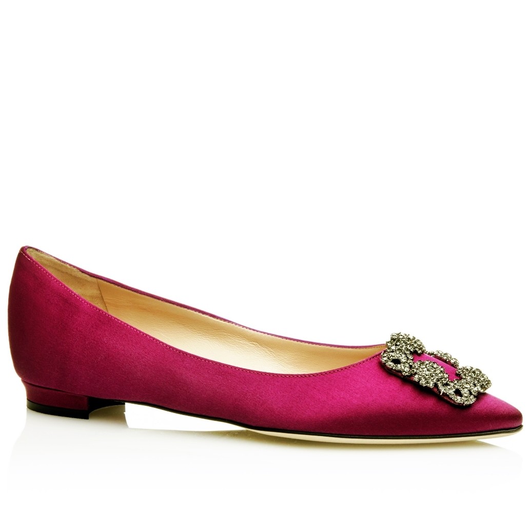 Manolo Blahnik Hangisi Flats In Bordeaux Satin