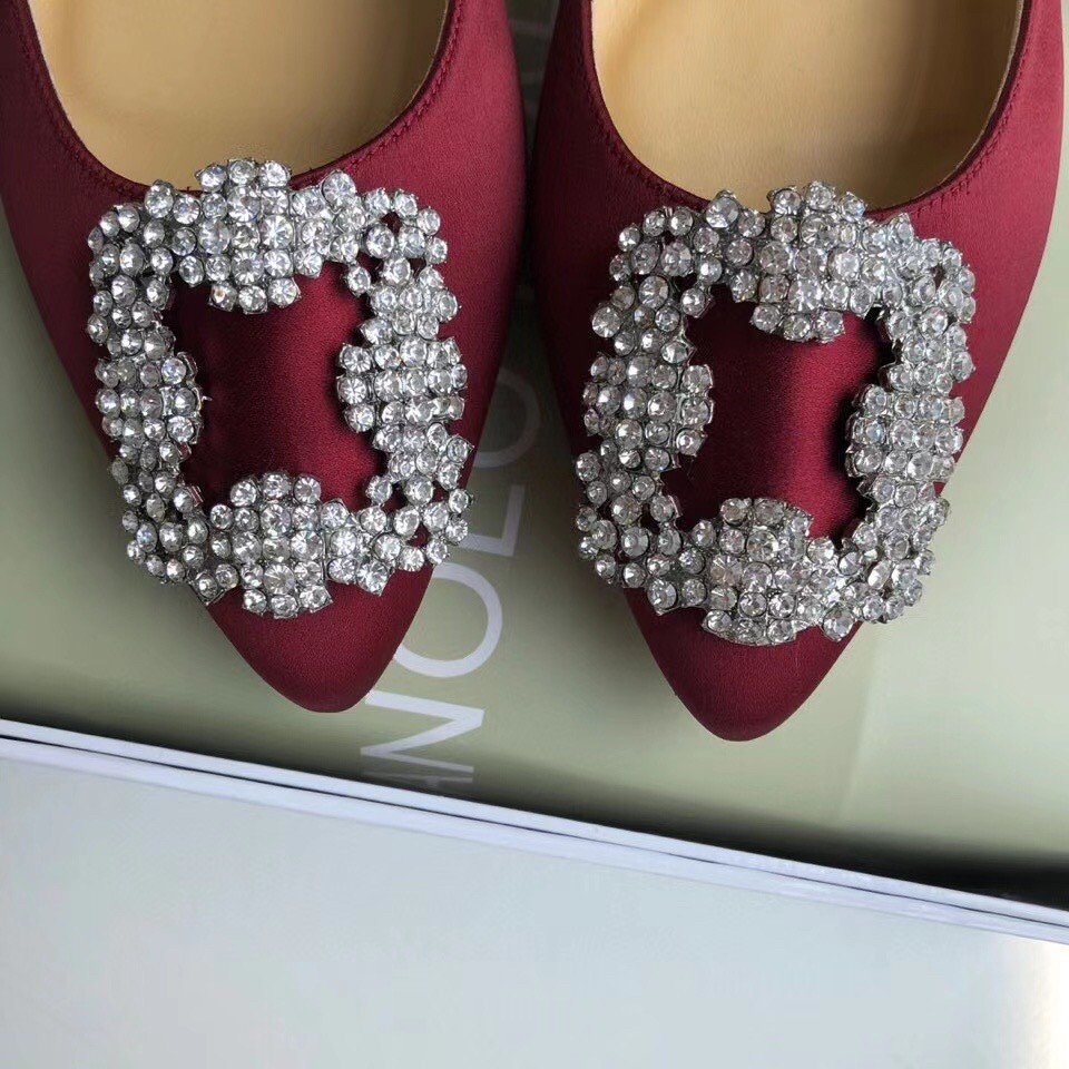 Manolo Blahnik Hangisi Flats In Bordeaux Satin