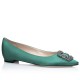 Manolo Blahnik Hangisi Flats In Green Satin