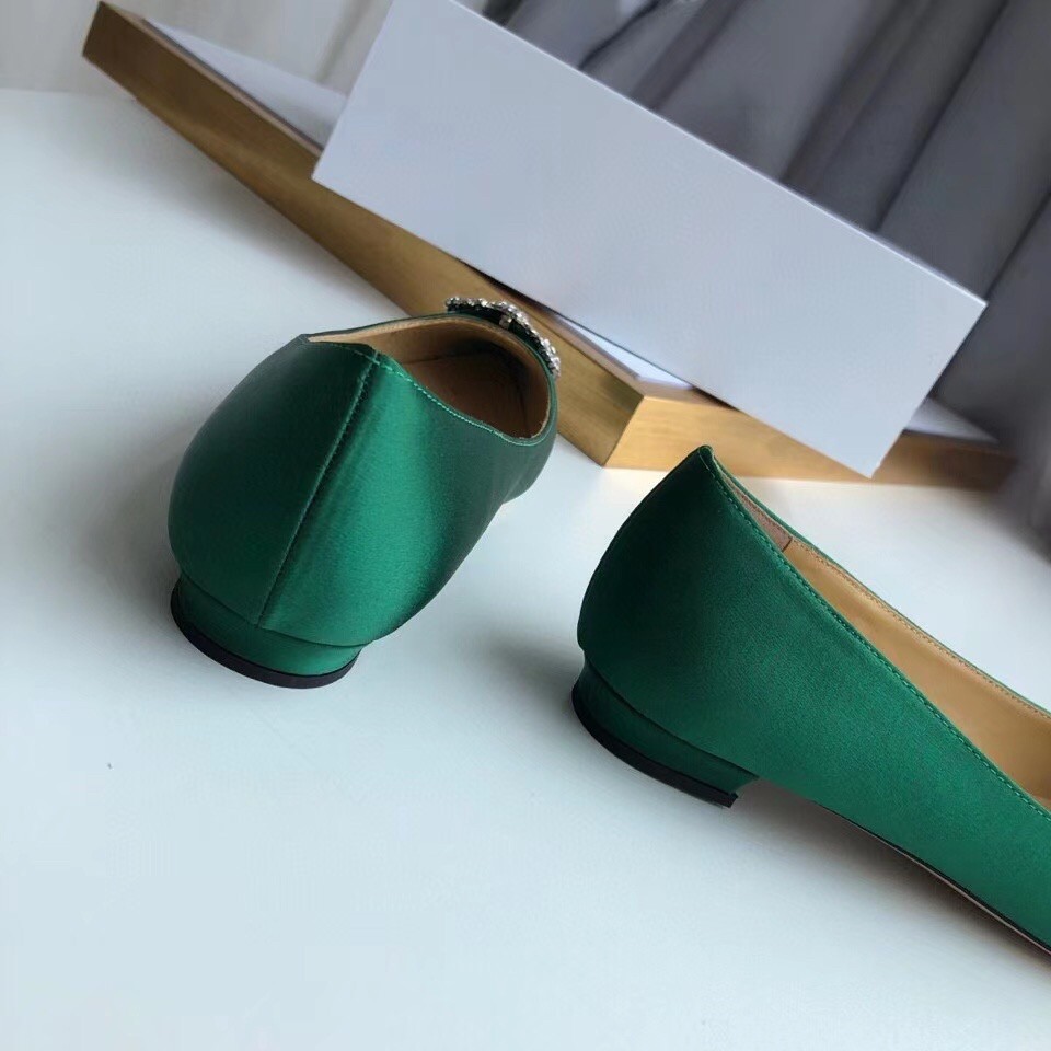 Manolo Blahnik Hangisi Flats In Green Satin