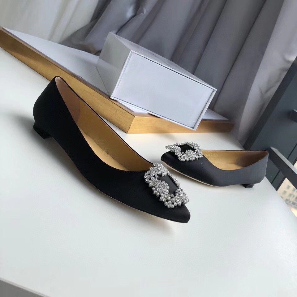 Manolo Blahnik Hangisi Flats In Black Satin