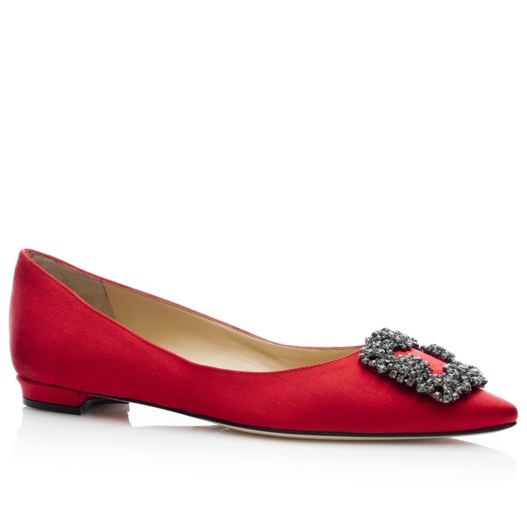 Manolo Blahnik Hangisi Flats In Red Satin