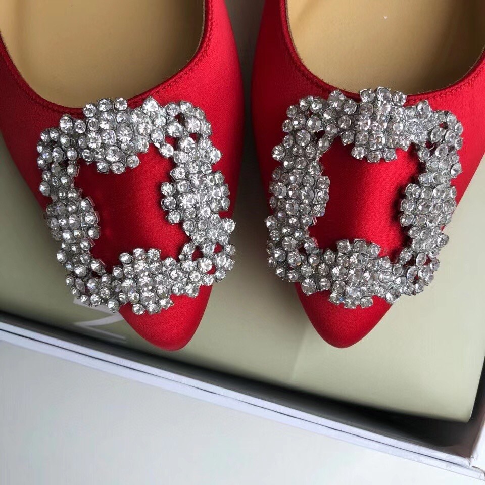 Manolo Blahnik Hangisi Flats In Red Satin