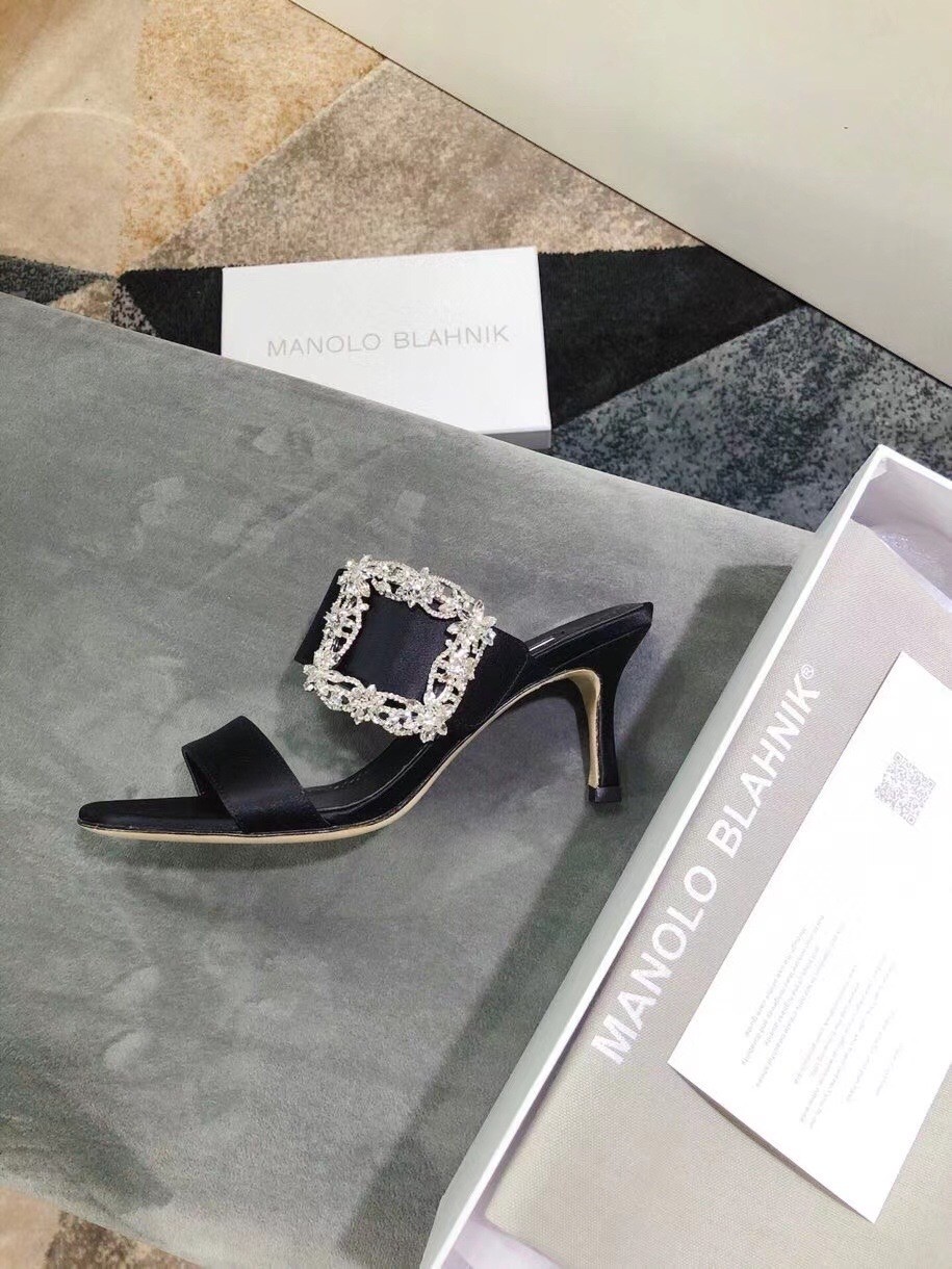 Manolo Blahnik Black Gable Jewel 75mm Sandals