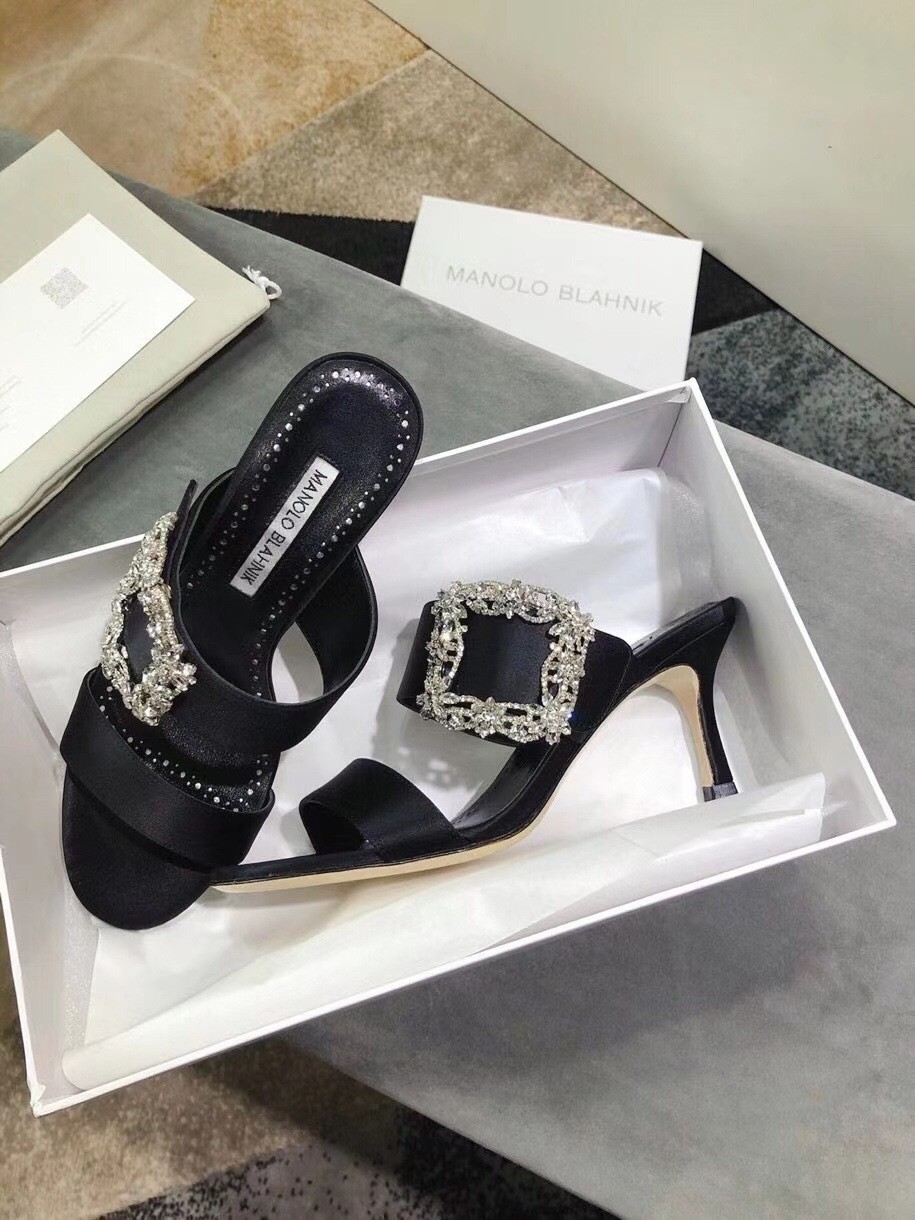 Manolo Blahnik Black Gable Jewel 75mm Sandals