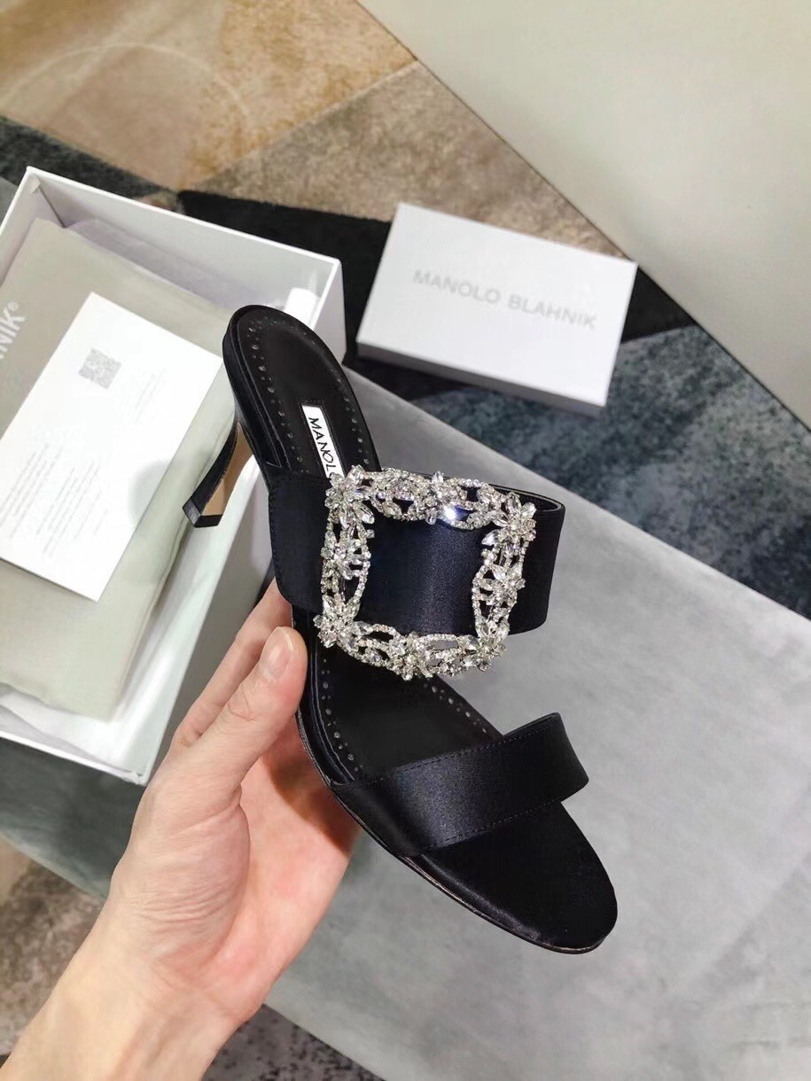 Manolo Blahnik Black Gable Jewel 75mm Sandals