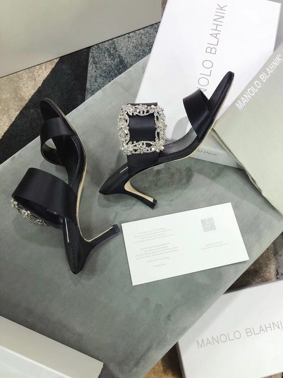 Manolo Blahnik Black Gable Jewel 75mm Sandals