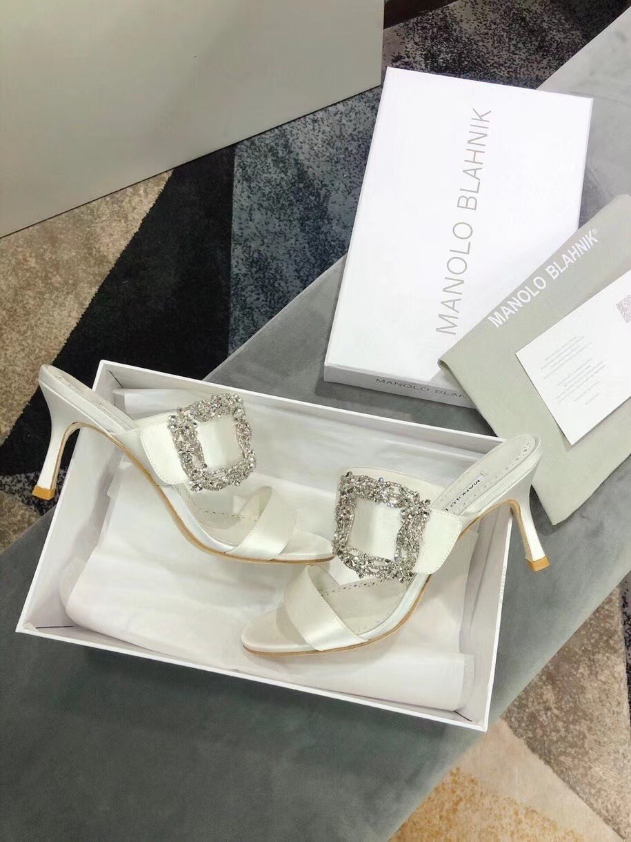 Manolo Blahnik White Gable Jewel 75mm Sandals