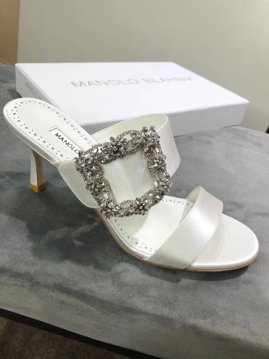 Manolo Blahnik White Gable Jewel 75mm Sandals