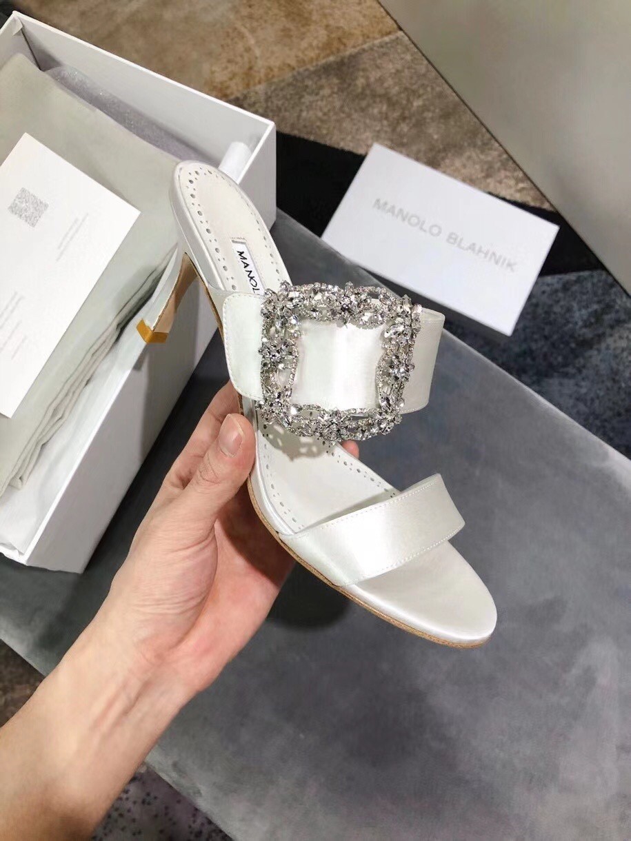 Manolo Blahnik White Gable Jewel 75mm Sandals