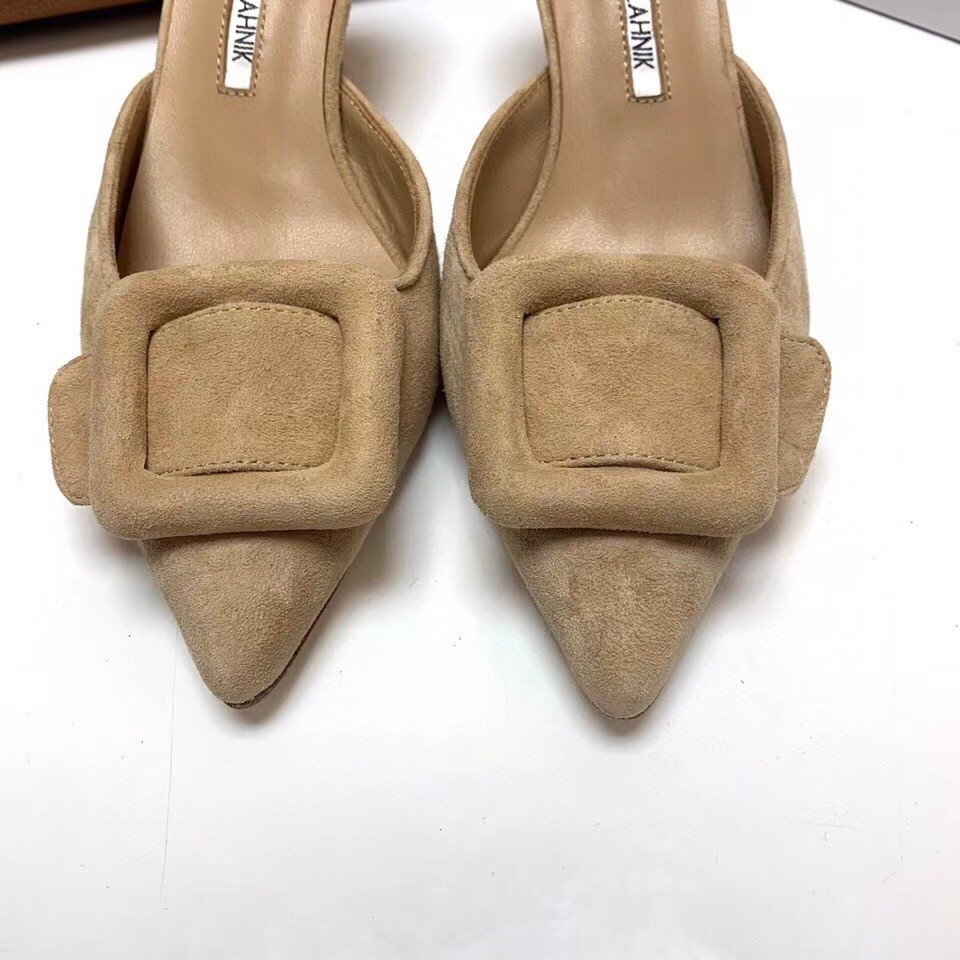 Manolo Blahnik Maysale 70mm Mules In Beige Suede