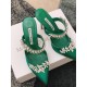 Manolo Blahnik Lurum 90mm Mules In Green Satin With Crystal