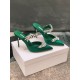 Manolo Blahnik Lurum 90mm Mules In Green Satin With Crystal