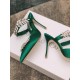 Manolo Blahnik Lurum 90mm Mules In Green Satin With Crystal