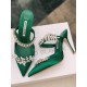 Manolo Blahnik Lurum 90mm Mules In Green Satin With Crystal