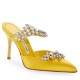 Manolo Blahnik Lurum 90mm Mules In Yellow Satin With Crystal