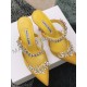 Manolo Blahnik Lurum 90mm Mules In Yellow Satin With Crystal