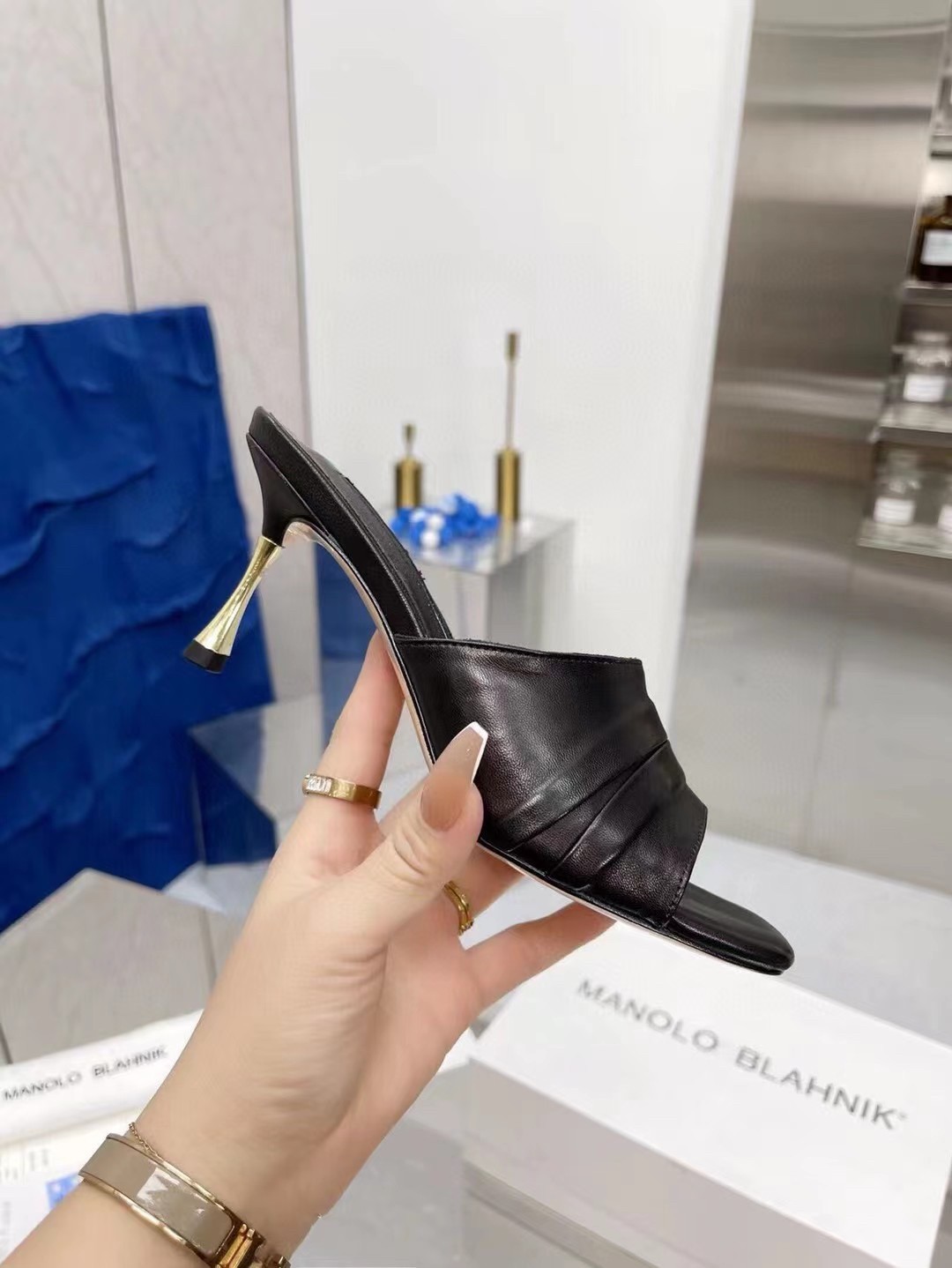 Manolo Blahnik Picoux 70mm Sandals In Black Lambskin