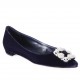 Manolo Blahnik Hangisi Flats In Blue Velvet with Crystal Buckle