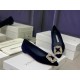 Manolo Blahnik Hangisi Flats In Blue Velvet with Crystal Buckle