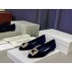 Manolo Blahnik Hangisi Flats In Blue Velvet with Crystal Buckle