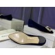 Manolo Blahnik Hangisi Flats In Blue Velvet with Crystal Buckle