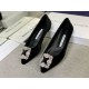 Manolo Blahnik Hangisi Flats In Black Velvet with Crystal Buckle