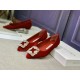 Manolo Blahnik Hangisi Flats In Red Velvet with Crystal Buckle