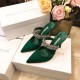 Manolo Blahnik Lutara Crystal 90mm Mules In Green Satin