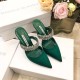 Manolo Blahnik Lutara Crystal 90mm Mules In Green Satin