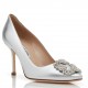 Manolo Blahnik Hangisi 70 Pumps in Silver Metallic Leather