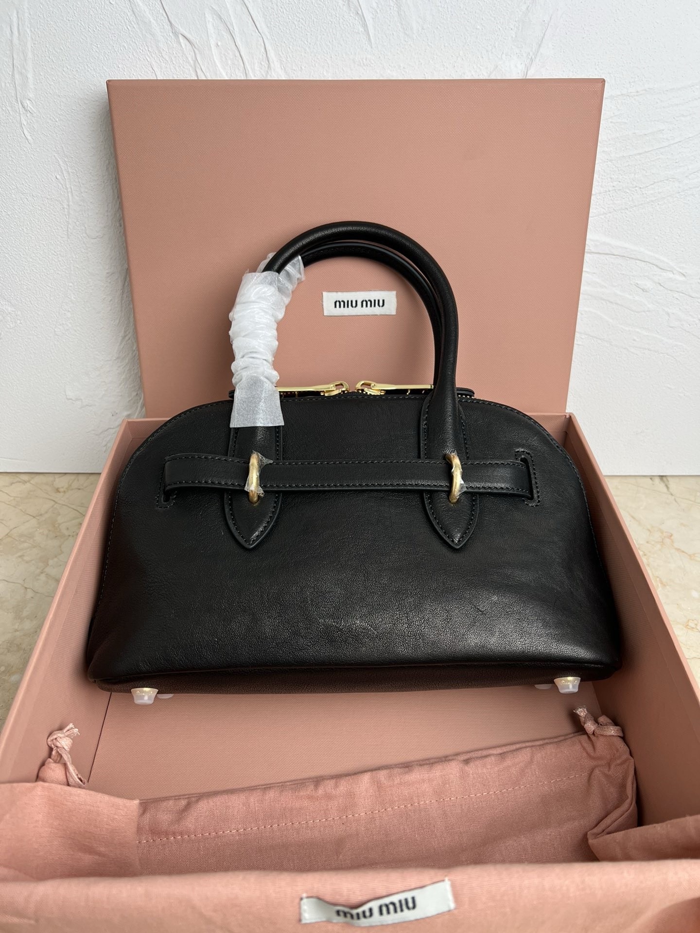 Miu Miu Aventure Small Top-handle Bag in Black Nappa Leather