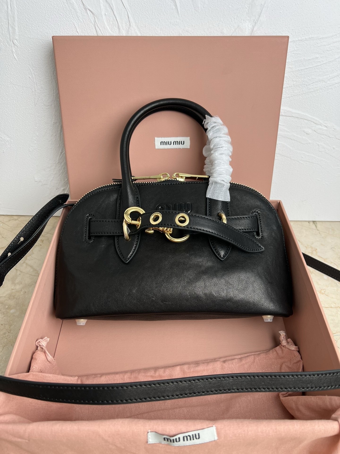 Miu Miu Aventure Small Top-handle Bag in Black Nappa Leather