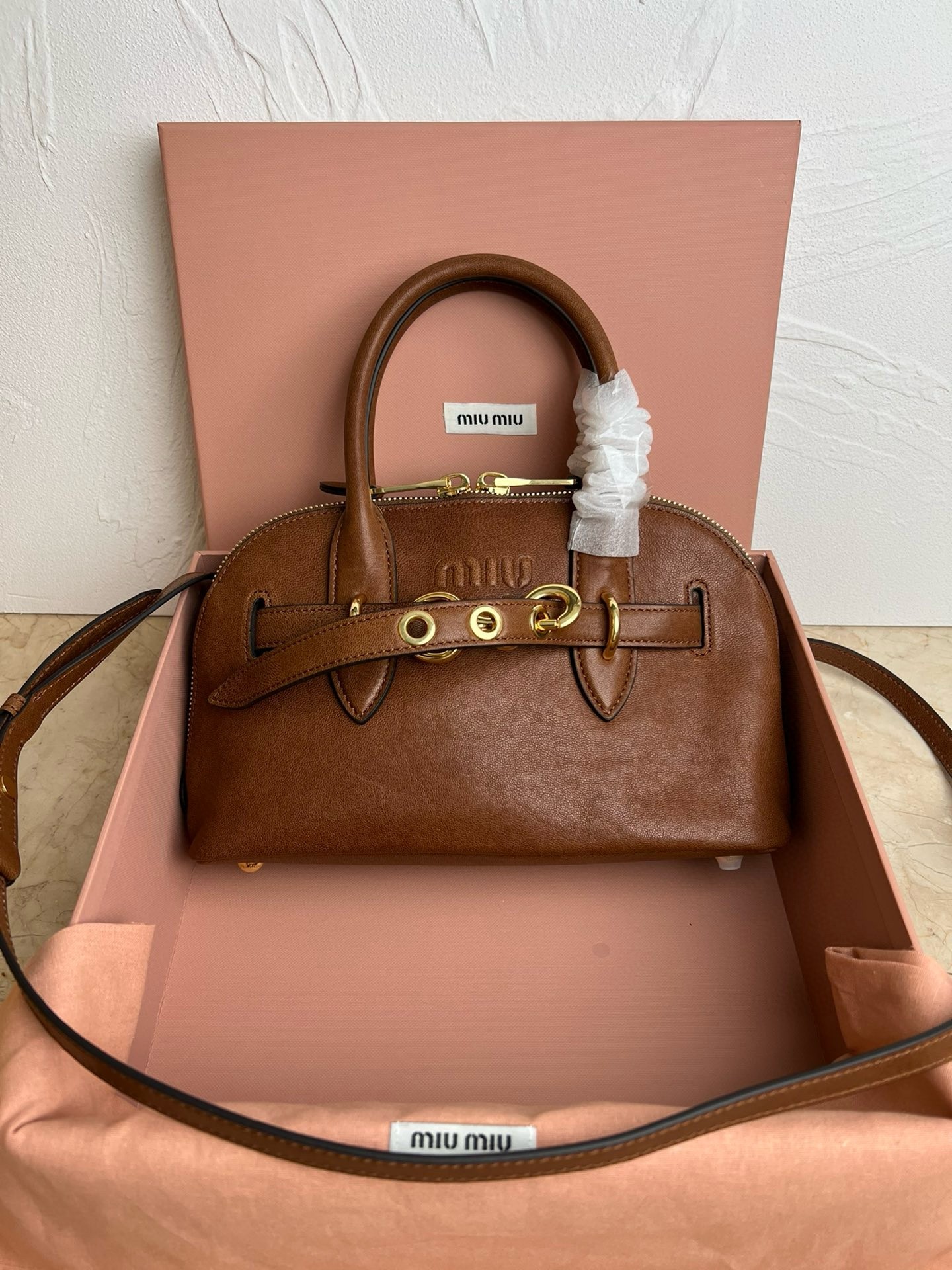 Miu Miu Aventure Small Top-handle Bag in Brown Nappa Leather