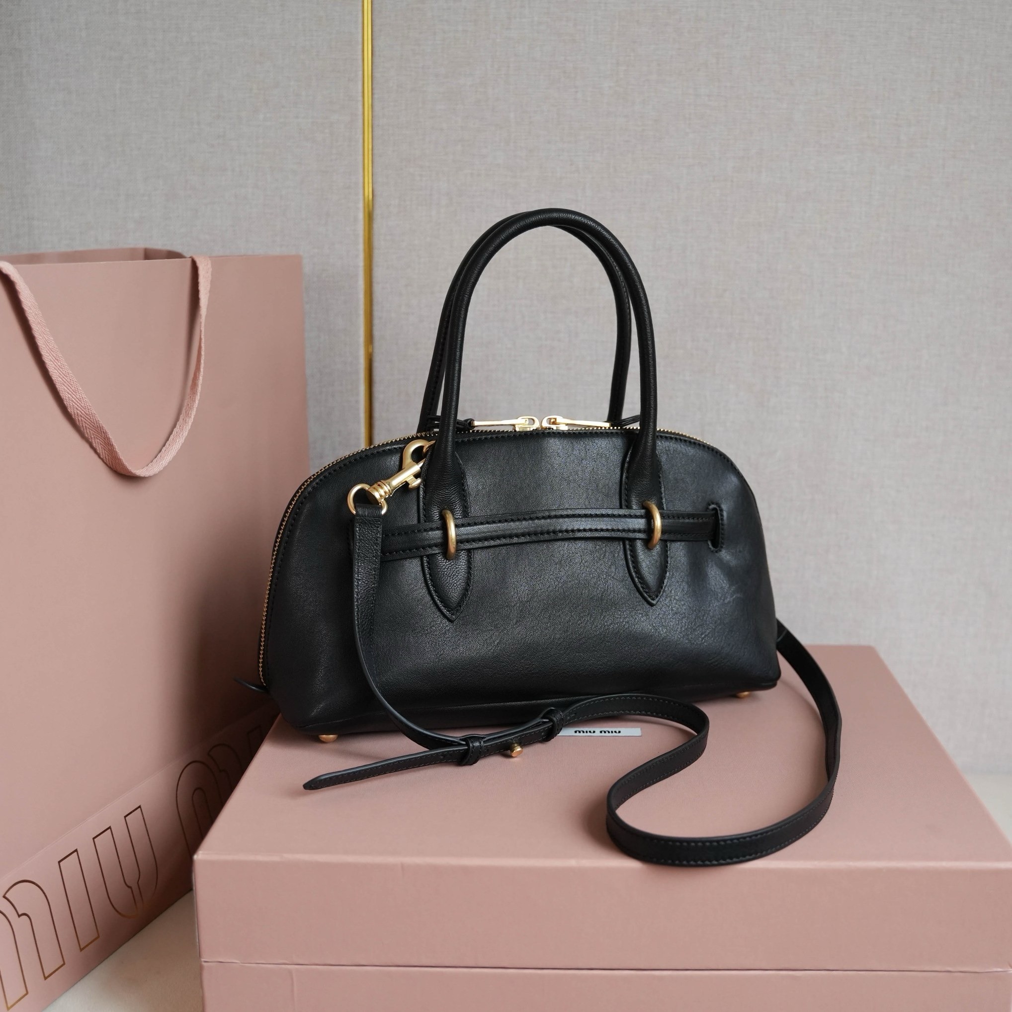 Miu Miu Aventure Medium Top-handle Bag in Black Nappa Leather