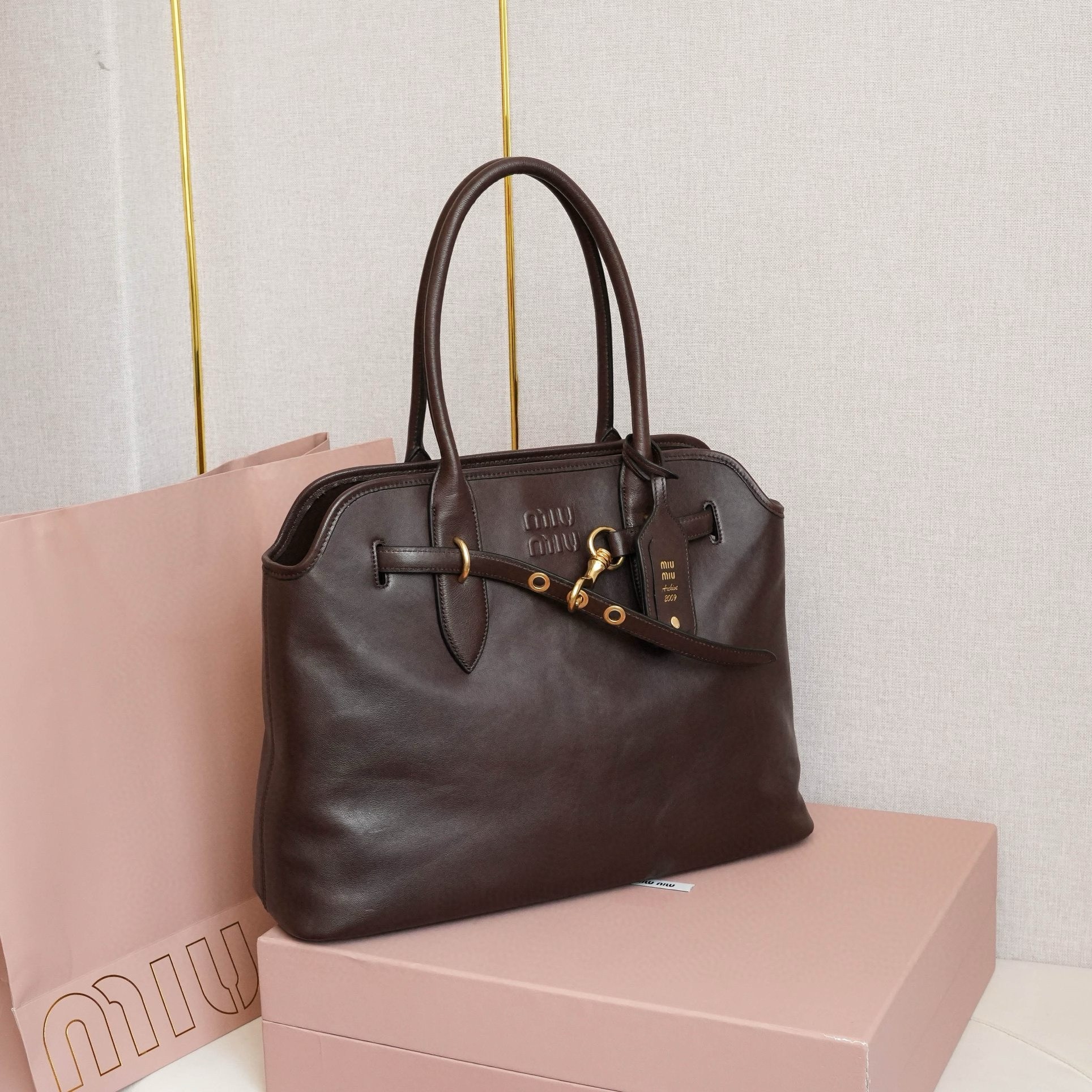 Miu Miu Aventure Large Shopper Bag in Briarwood Nappa Leather