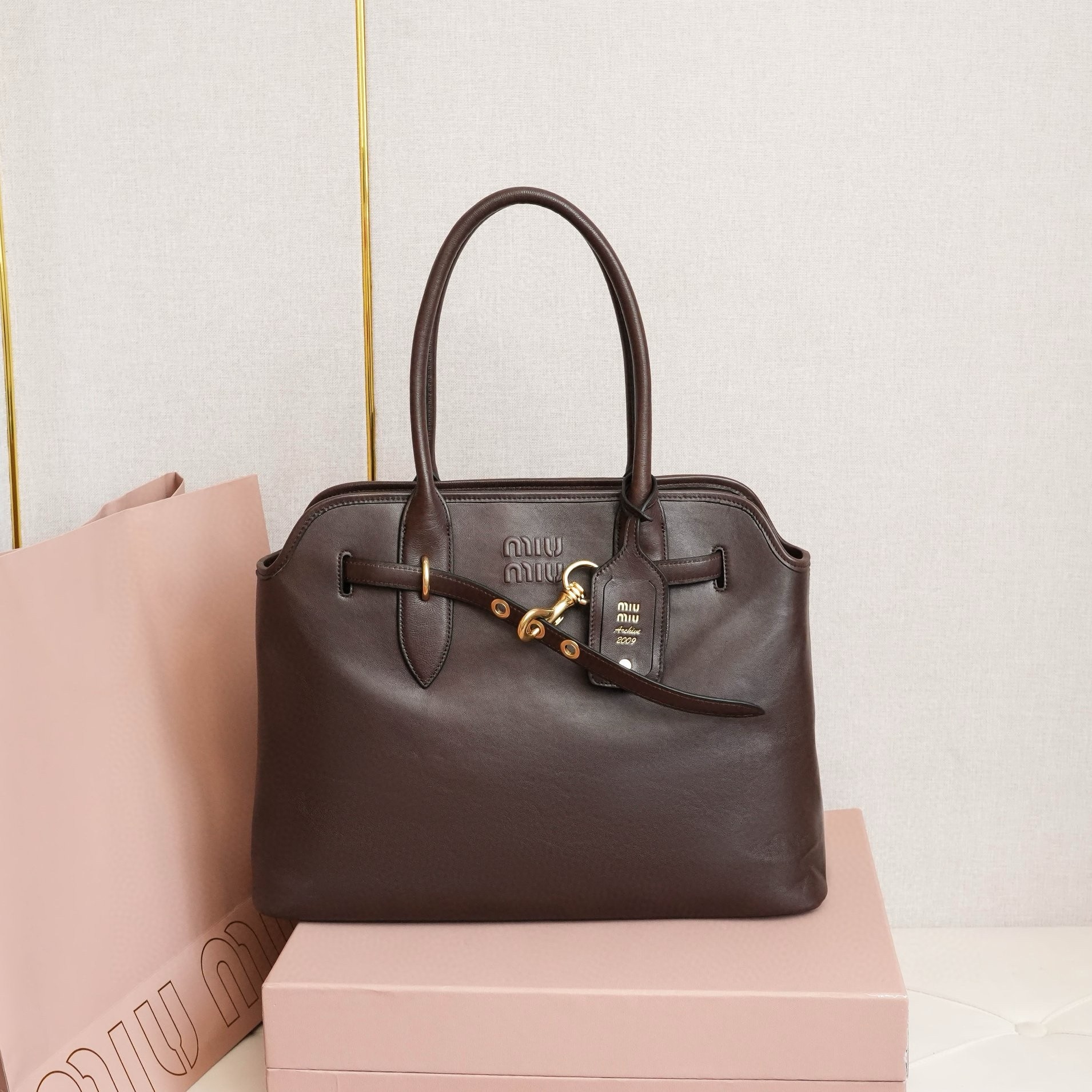 Miu Miu Aventure Large Shopper Bag in Briarwood Nappa Leather