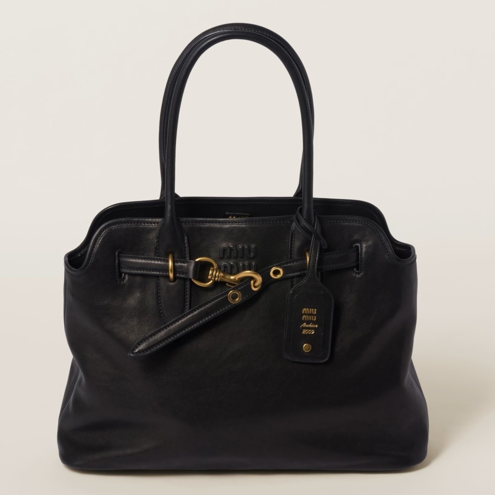 Miu Miu Aventure Large Shopper Bag in Black Nappa Leather