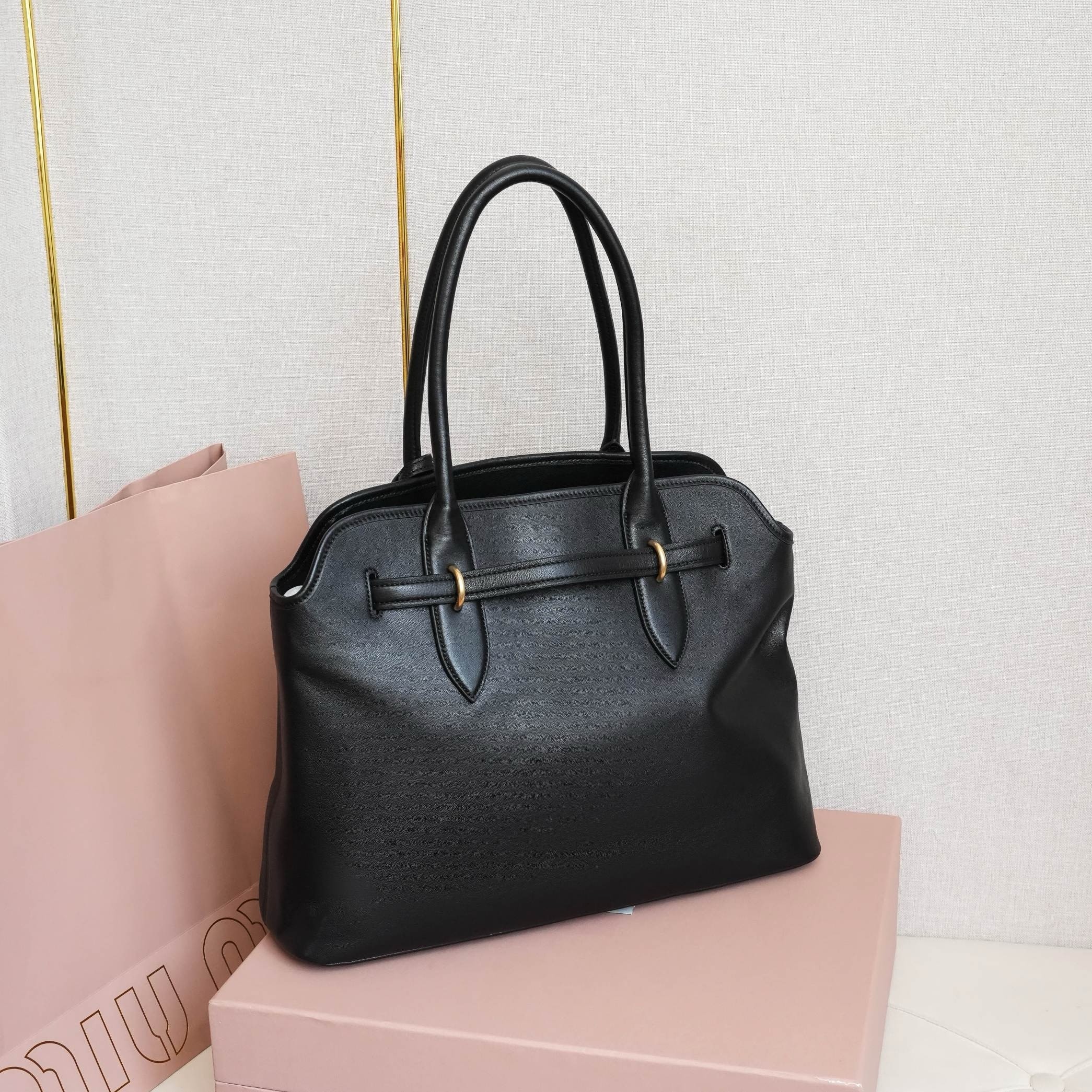 Miu Miu Aventure Large Shopper Bag in Black Nappa Leather