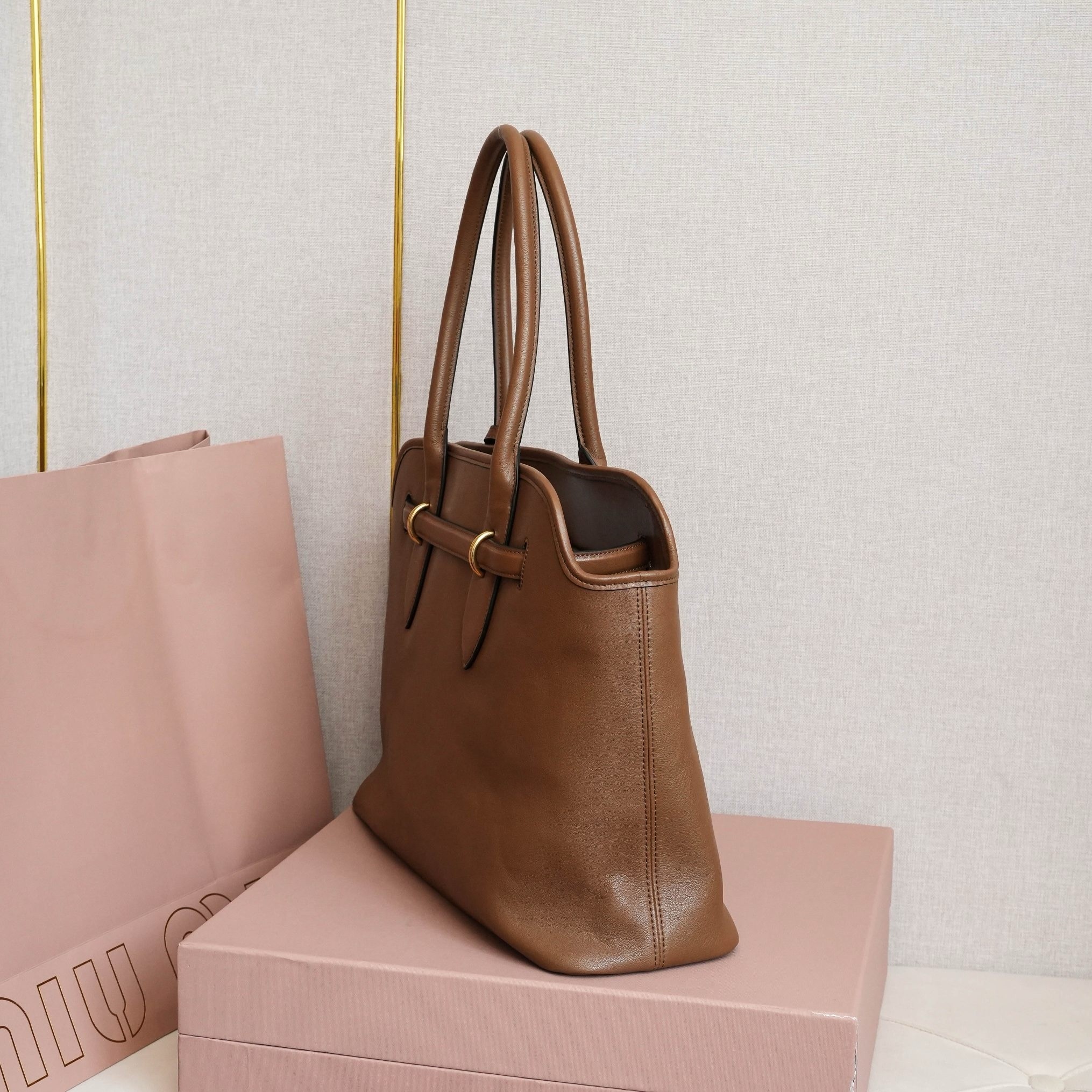 Miu Miu Aventure Large Shopper Bag in Brown Nappa Leather