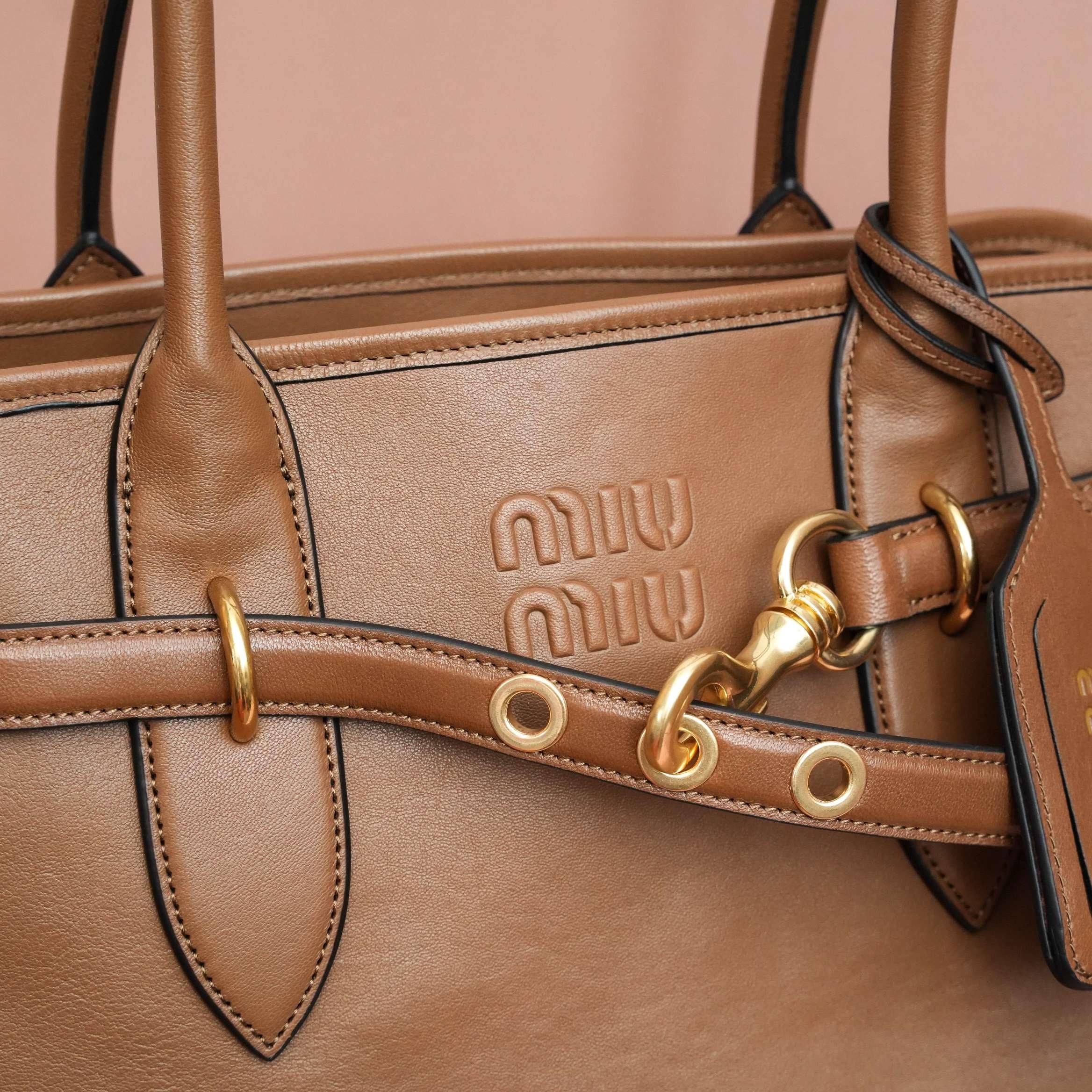 Miu Miu Aventure Large Shopper Bag in Brown Nappa Leather