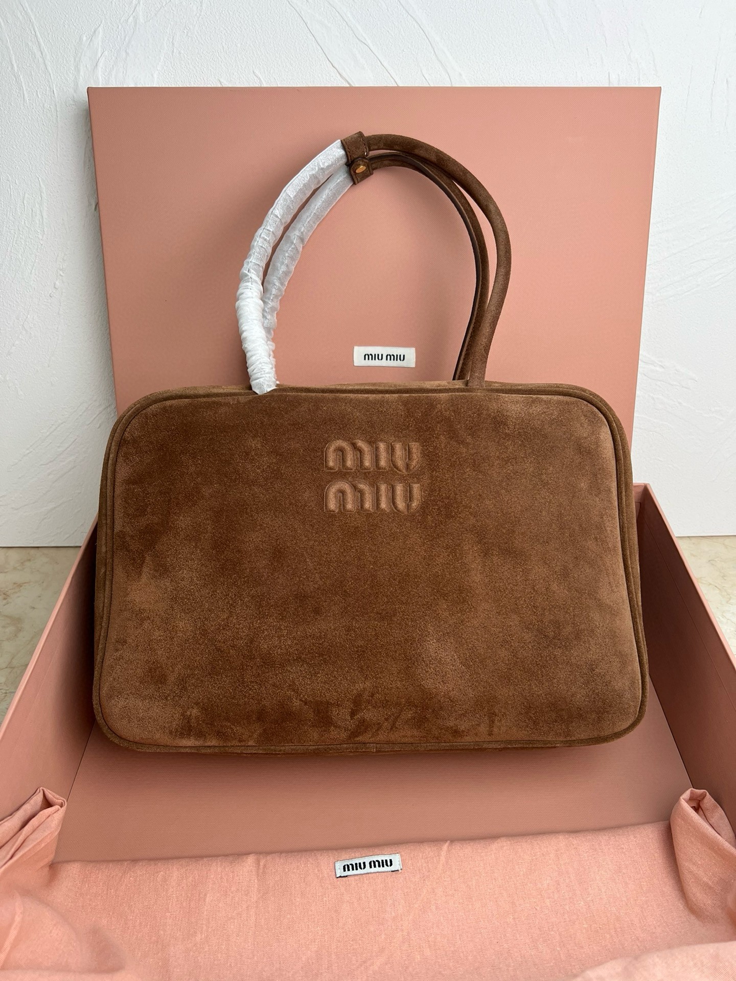 Miu Miu Beau Top-handle Bag in Brown Suede Calfskin