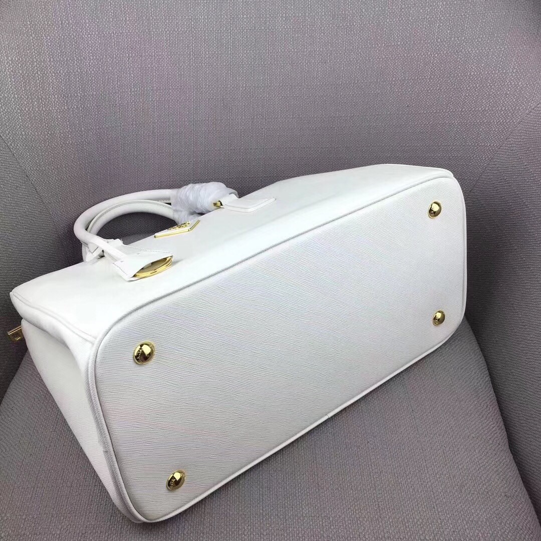 Prada Galleria Medium Bag In White Saffiano Leather