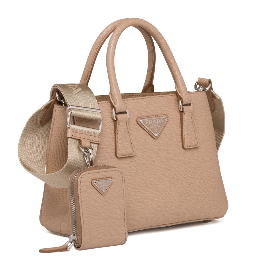 Prada Galleria Micro Bag In Beige Saffiano Leather